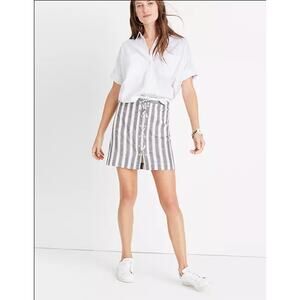 Madewell Striped Linen Skirt Size 10 Gray Ivory Lace‎ Up Mini Style G3051